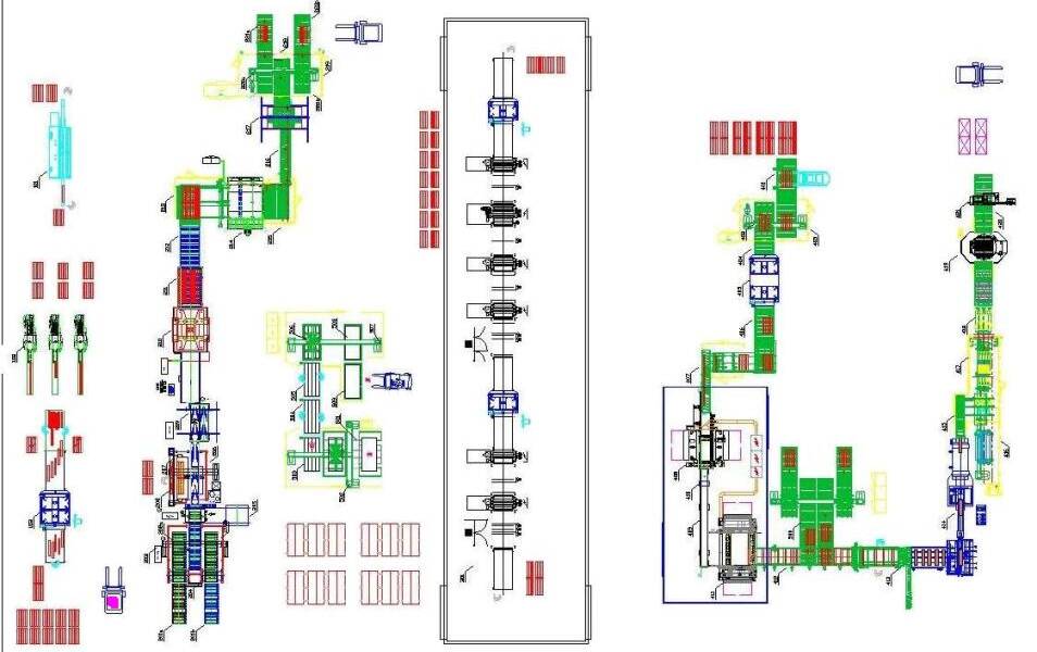 Automatisierung - Lines for automation systems - plant for 2 layers parquet production